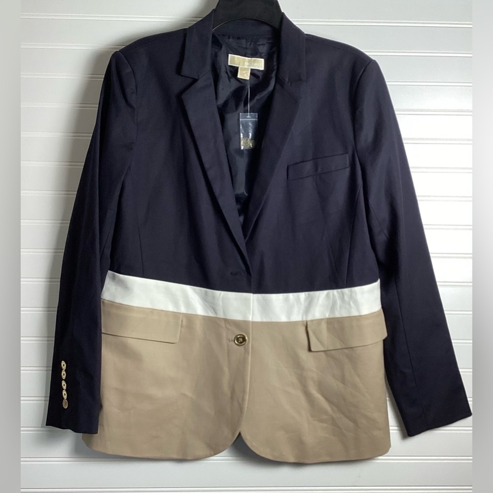 MICHEAL Micheal Kors  NWOT two tone Blazer Size 16 Navy blue&Tan with golden